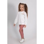 Çiçek Nakışlı Sweatshirt Fitilli Esnek Tayt 2'li Alt-Üst Kız Çocuk Takım - 3 - 4 Yaş - Ekru