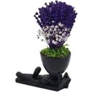 Çiçek Seli Kitap Okuyan Insan Beton Saksıda Mor Lavanta & Ev Dekorasyon Biblo Kuru Çiçek & 25 cm
