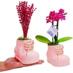 Çiçek Seli Pembe Patikler Beton Saksıda Mini Mor Orkide ve Lavanta Tasarımı Kız Bebek Hediyesi 15-20 cm