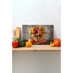 Çiçek Sepet Desen Cam Kesme Tahtası, Silikon Ayaklı Sunum Kesim Doğrama Tablası, Temperli ve Rodajlı - 23 x 35 cm