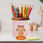 Çiçek Taçlı Güzel Kedi Ahşap Seramik Kalemlik - 2147621017 - Renkli