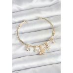 Çiçek Ve Kelebek Charmlı Gold Renk Pirinç Kadın Bileklik - Ebj260509w42147