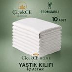 ÇİÇEKCE HOME Çiçekce Home Yastık Kılıfı Iç Astar -Yastık Şiltesi Fermuarlı Pamuklu Kumaş 50X70 cm 10 Adet - Beyaz - 50 x 70