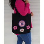 Çiçekler Ve Mandala (PEMBE/MOR) Örgülü Bez Omuz Çantası