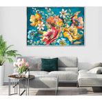 Çiçekler Yağlı Boya Dokulu Tablo 60X90 Gümüş Çerçeveli