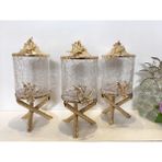 Çiçekli 3 Lü Mini Çatlak Kavanoz Set - Gold - 700 ml - 1
