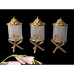 Çiçekli 3 Lü Mini Kristal Kavanoz Set - Gold - 999 ml - 1