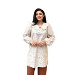 Çiçekli Bebe Yaka Poplin Tunik (Krem-Kahve, 4XL-5XL)