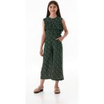 Çiçekli Beli Lastikli Cepli Kız Çocuk Tulum - Yeşil - 9 Yaş