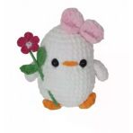 Çiçekli Beyaz Civciv Amigurumi Organik Oyuncak