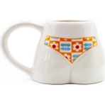 Çiçekli Bikinili El Yapımı Beyaz Parlak Popo Kupa - El Işçiliği Hediyelik Kupa Bardak Mug - 200 ml