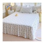 Çiçekli Fırfırlı Pamuklu Yatak Eteği Platformlu 47 cm Damla Tam/Kraliçe/Kral Boy Toz Fırfırlı Yatak Eteği Seti (Çiçek Desenli 180x200cm + 48x74cm x2)