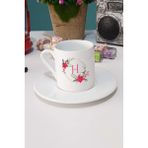 Çiçekli H Harfli Türk Kahvesi Fincanı Beyaz - 1 Adet - 70 ml