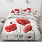 Çiçekli Kışlık Nevresim Takımı 135x200 Kırmızı Haşhaş Nevresim 135 x 200 2 Parça Ters Çevrilebilir Yatak ve Yastık Kılıfı 80x80 Yumuşak ve Rahat ve Sıcak Mikrofiber Fermuarlı Yatak Takımları