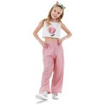 Çiçekli Kız Çocuk Pembe Müslin Pantolon Takım
