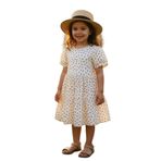 Çiçekli Kız Çocuk Yazlık Elbise, KREM, 9-10 YAŞ