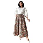 Çiçekli Kloş Poplin Etek (Siyah-Turuncu, L-XL)