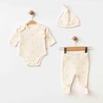 ÇİÇEKLİ PANTOLON BODY ŞAPKA SET Ekru