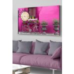 Çiçekli Sokak Saatli Kanvas - Canvas Tablo, 100 x 65, SAAT-KVS-025