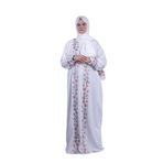 Çiçekli Tulteks Namaz Elbisesi, Uzun Boy, Viskon Polyester Karışım, Pembe Çiçek Nakışlı (Krem, 3)
