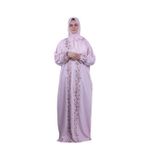 Çiçekli Tulteks Namaz Elbisesi, Uzun Boy, Viskon Polyester Karışım, Pembe Çiçek Nakışlı (Somon, 2)