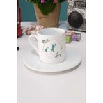 Çiçekli x Harfli Türk Kahvesi Fincanı Beyaz - 1 Adet - 70 ml