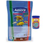 Cichlid Mix Granules 860gr Red Green Algae Spirulina Protein Balık Yemi ve 100 ml Yavru Yemi Lotus