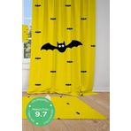 Cici Odam 1 Kanat Sarı Zemin, Siyah Yarasa Batman Motifli Çocuk Bebek Odası Perdesi Fon Perde