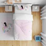 Cici Odam Çocuk Bebek Nevresim Takımı Renkli Unicorn Elinde Kelebek Kız