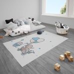 Cici Odam Çocuk Bebek Odası Halısı Kalpli Balonlu Bisikletli Fil