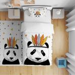 Cici Odam Yatak Örtüsü Beyaz Zemin Panda 140x220 - Yastık Kılıfı Hediye