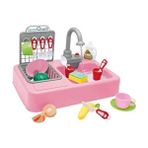 Cici Oyuncak Pembe Mutfak Lavabo Seti Su ile Çalışır Çocuk Bulaşık Yıkama Çeşmeli Su Akar Oyuncak