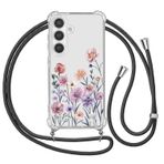 Ciciber Ttusy Samsung Galaxy S25 için Cep Telefonu Zinciri Kılıf, Bantlı, Şeffaf Desenli Çiçekli Kılıf Yumuşak TPU Silikon Koruyucu Kılıf Asmak için Kordonlu Kolye Cep Telefonu Kılıfı Samsung S25, 05