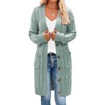 Cicilin Aran Yeşil Light Green Uzun Kadın Triko Örgü Hırka