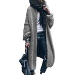 Cicilin Boyfriend Maxi Longline Floaty Açık Gri Balon Kollu Tıknaz Örme Kadın Hırka