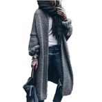 Cicilin Boyfriend Maxi Longline Floaty Gri Balon Kollu Tıknaz Örme Kadın Hırka