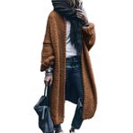 Cicilin Boyfriend Maxi Longline Floaty Kahve Balon Kollu Tıknaz Örme Kadın Hırka