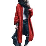 Cicilin Boyfriend Maxi Longline Floaty Kırmızı Balon Kollu Tıknaz Örme Kadın Hırka