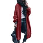 Cicilin Boyfriend Maxi Longline Floaty Koyu Kırmızı Balon Kollu Tıknaz Örme Kadın Hırka