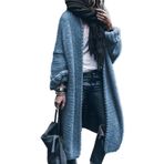 Cicilin Boyfriend Maxi Longline Floaty Mavi Light Blue Balon Kollu Tıknaz Örme Kadın Hırka