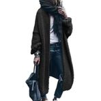 Cicilin Boyfriend Maxi Longline Floaty Siyah Balon Kollu Tıknaz Örme Kadın Hırka