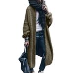 Cicilin Boyfriend Maxi Longline Floaty Yeşil Balon Kollu Tıknaz Örme Kadın Hırka