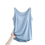 Cicilin Cami Top Tank Mavi Light Blue Yastıklı Kombinezonlar Kolsuz Kadın Üst