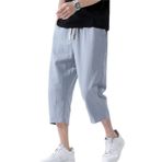 Cicilin Günlük Keten Pantolon Geniş Paça Pantolon Erkek Yazlık Pamuklu Pantolonlar Büzgülü Lastikli Bel Düz Şort Gri 4XL
