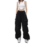 Cicilin Hip Hop Y2K Siyah Geniş Bacak Paraşüt Kadın Pantolon