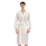 Cicilin Kadın Erkek Bornoz Sabahlık Kimono Bornoz Uzun Kollu Gecelik Şal Havlu Banyo Sarma Havlu Spor Salonu Duş Otel Bornoz, Beyaz erkekler, Asian M(150-160cm）