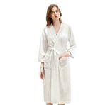 Cicilin Kadın Erkek Bornoz Sabahlık Kimono Bornoz Uzun Kollu Gecelik Şal Havlu Banyo Sarma Havlu Spor Salonu Duş Otel Bornoz, Beyaz kadın, Asian L(160-170cm）