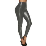 Cicilin Kadın Suni Deri Tayt Parlak Yüksek Belli Esnek Pantolon Seksi Tam Boy Görünüm Dans Disko Pantolon, Mat Siyah (Kadife), 3XL