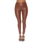 Cicilin Kadın Suni Deri Tayt Parlak Yüksek Belli Esnek Pantolon Seksi Tam Boy Görünüm Dans Disko Pantolon, parlak kahverengi, 3XL