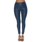 Cicilin Kadın Suni Deri Tayt Parlak Yüksek Belli Esnek Pantolon Seksi Tam Boy Görünüm Dans Disko Pantolon, Parlak Lacivert, XL